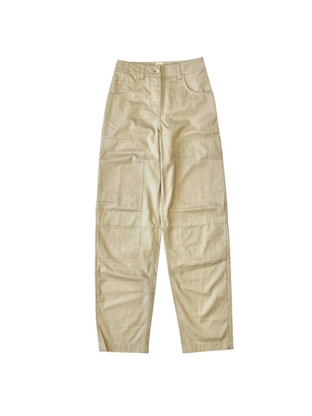 Hermes Double Knee Painter Wide Work Pants Cargo Sellier Buttons Patch Beige 34